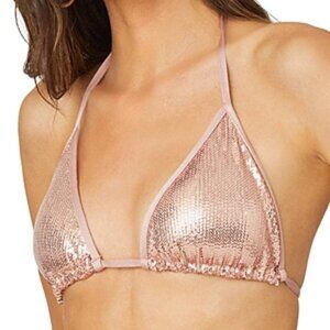Shoshanna Sequin Halter Neck Triangle Bikini Top Bra Size X-Large Light Pink